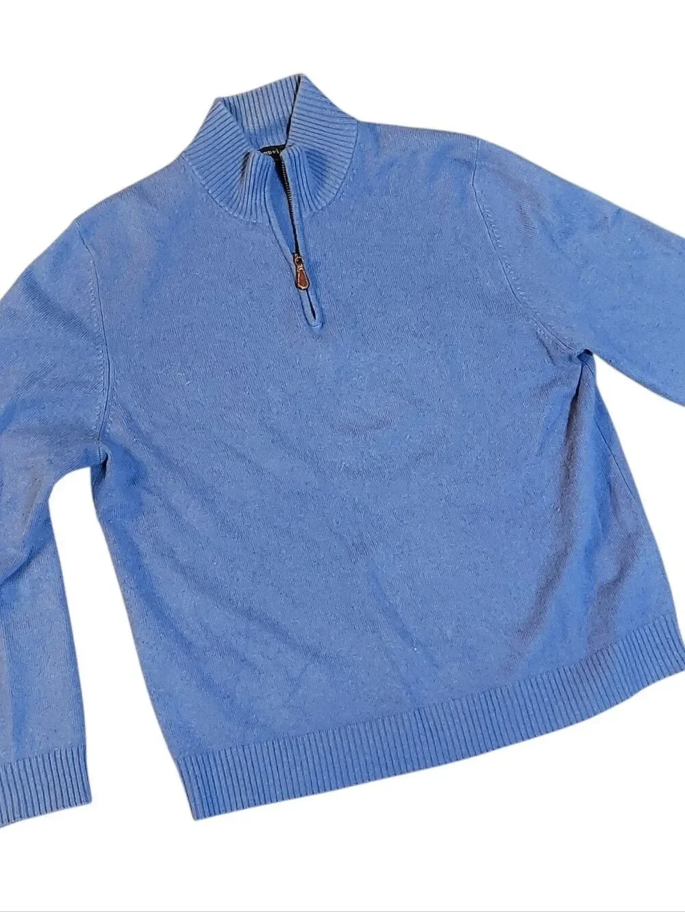 Lands' End Cashmere Sweater Mens Medium 38-40 Blue 1/2 Zip Mock Neck Long Sleeve
